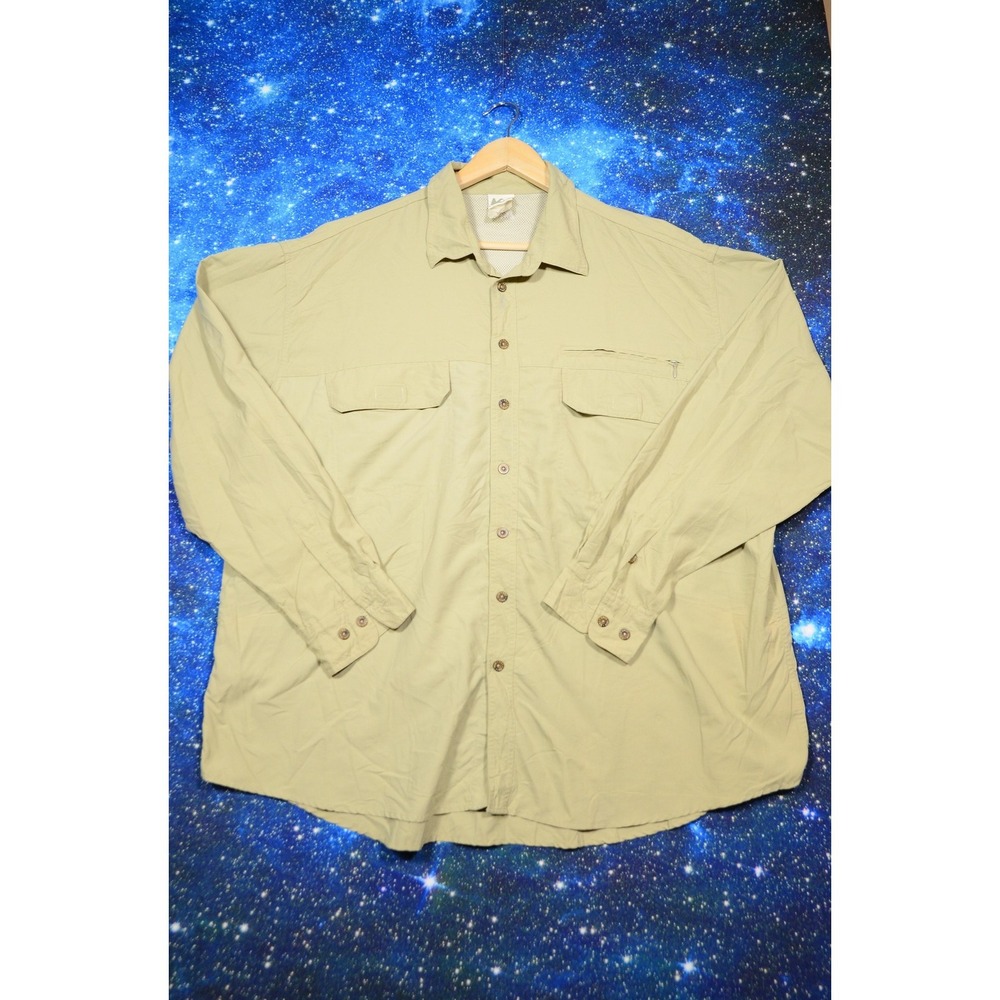 REI Shirt Mens 2XL Beige Long Sleeve Fishing Quick Dry Vented Button Up Hiking